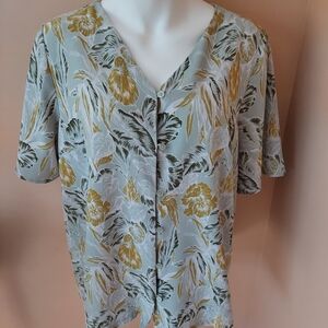 D&Co Women's Button Down Shirt - Green and Yellow